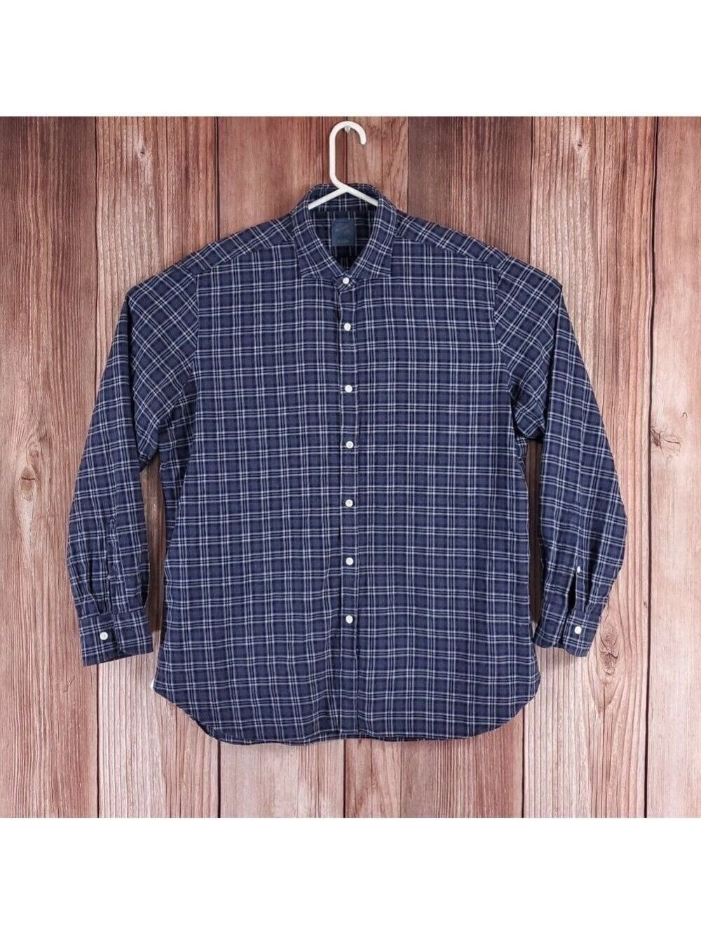 Barba Napoli Dandy Life Mens XL Navy Blue Botton Up Cotton Flannel Shirt Italy
